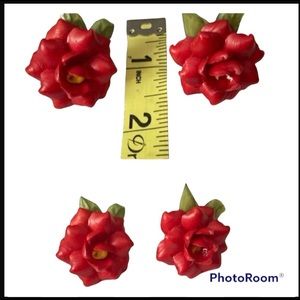 ❤️HP❤️Vintage Red Flower screw-on Earrings🌺Rare find!